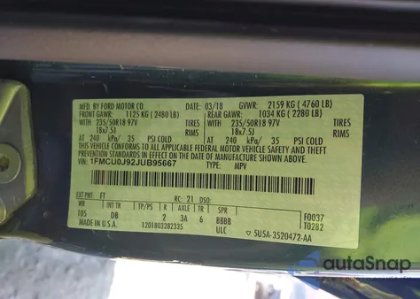 2018 Ford Escape Titanium from USA, damaged, VIN 1FMCU0J92JUB95667